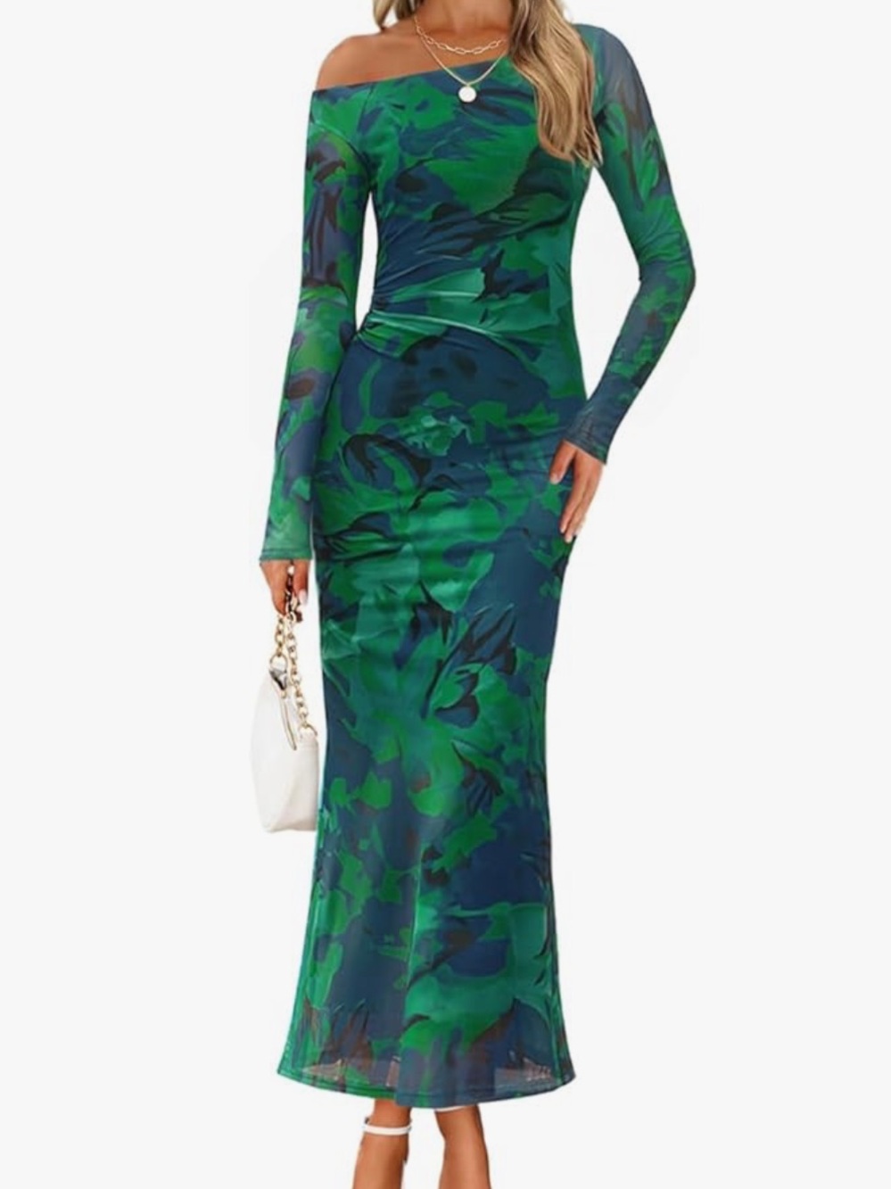 Teal & Green Long Sleeve Midi Dress